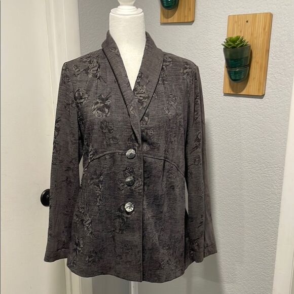 J. Jill Gray Velvety Tapestry Floral Pattern 3 Button Blazer Size Small - Picture 1 of 9